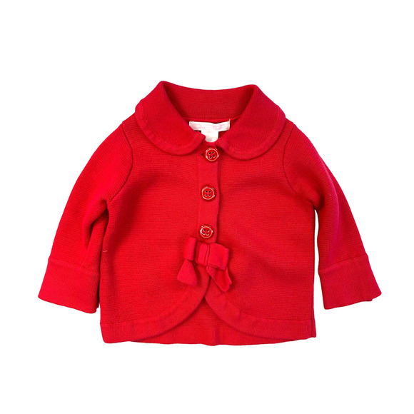 Janie and Jack Red Cotton Knit Bow Cardigan Sweater 6-12 Months - Picture 1 of 5